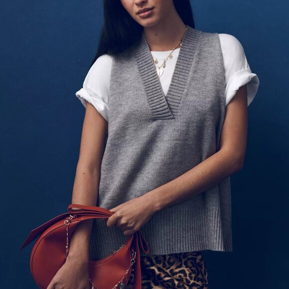 Anthropologie oversized pullover sweater vest in classic gray - One Size - New - Picture 2 of 9